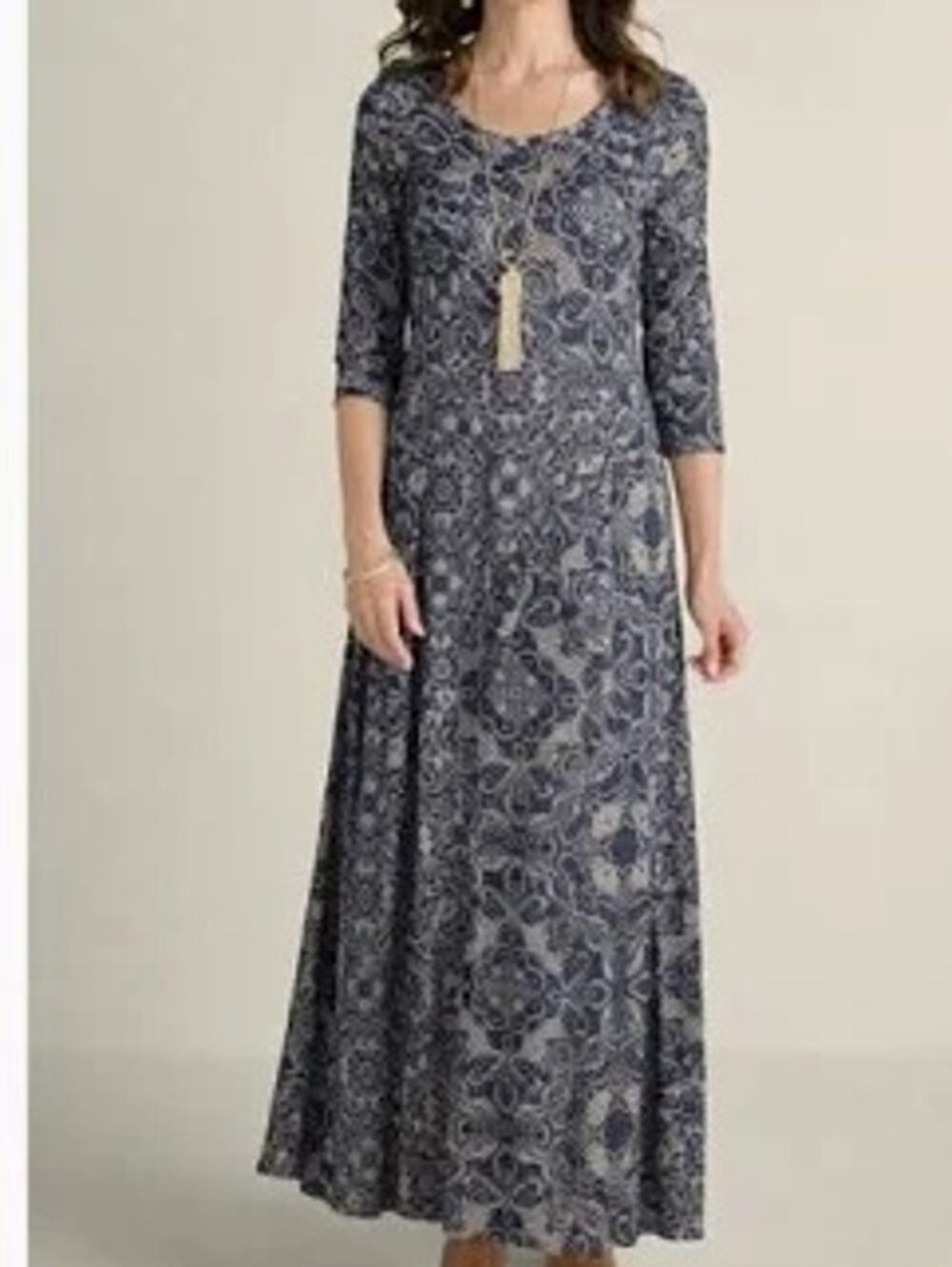 Soft Surroundings Boho Juliette Maxi Dress Stretch Jersey Printed Womens Large